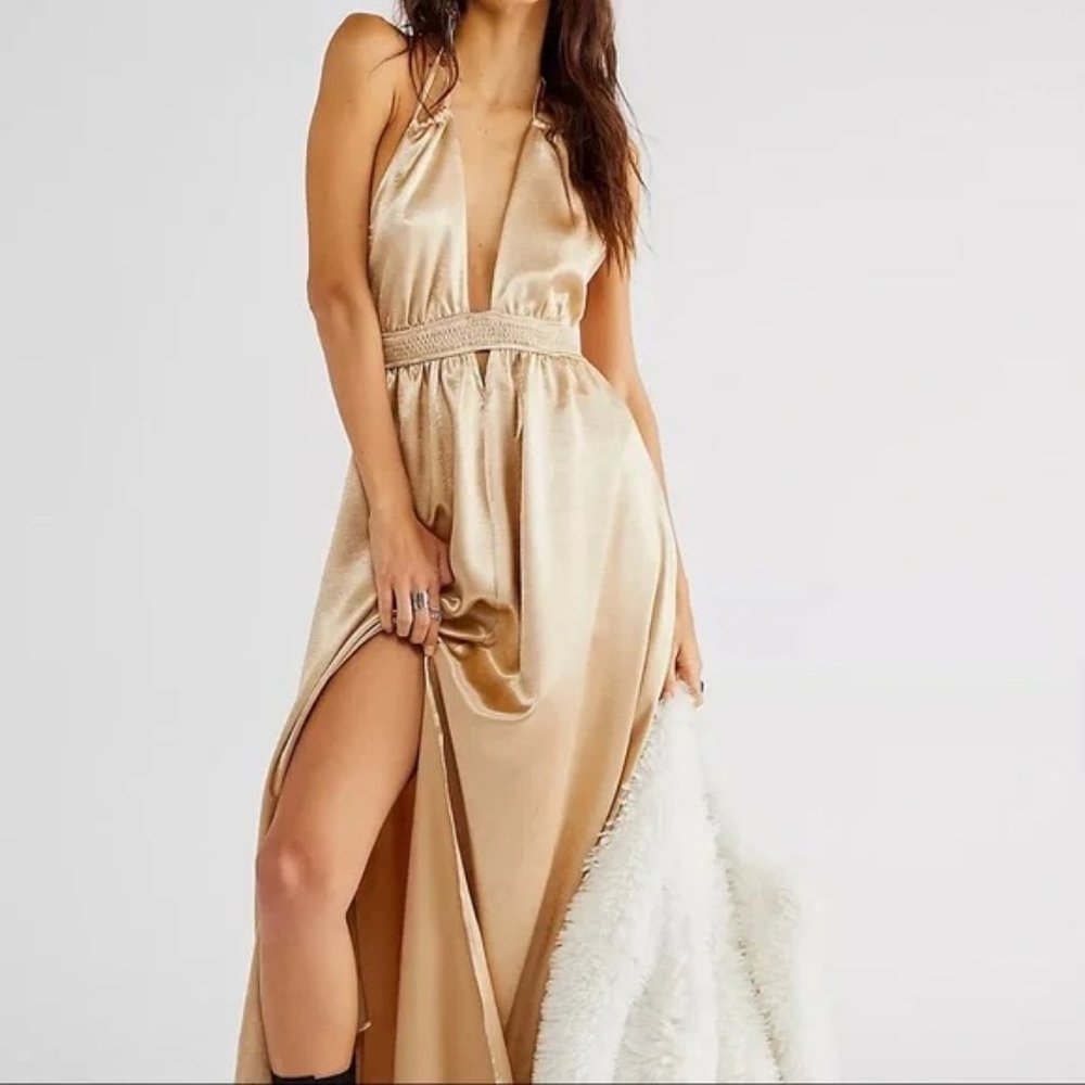 Free People Look Into the Sun Maxi Dress Gold XS NWT - Picture 2 of 8